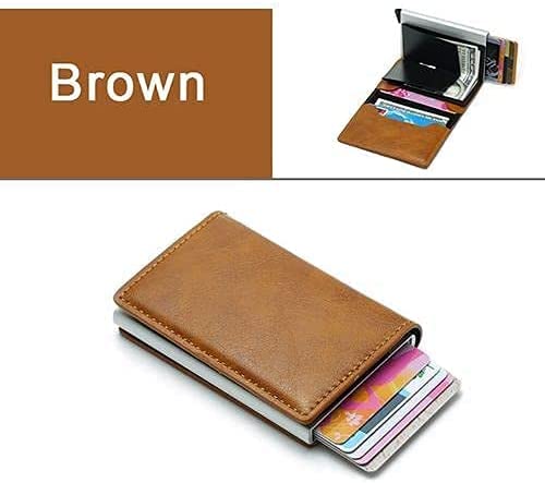 حامل كروت من الجلد والياف الكربون للرجال ، محفظة رفيعة بتصميم ذكي صغير - مناسبة كهدية