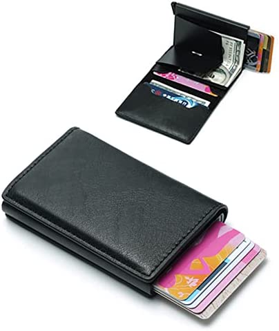 محفظة رفيعة بتصميم ذكي صغير مع حامل كروت من الجلد للرجال بحماية rfid  - اسود