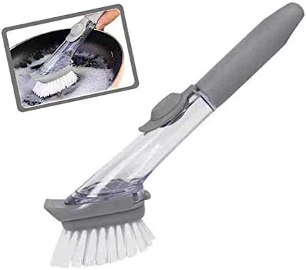 فرشاة حوض المطبخ مع موزع صابون بمقبض طويل لاطباق مع وعاء تنظيف