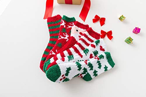جوارب عيد الميلاد السميكة الدافئة Christmas Socks جوارب صوف شتوية للنوم المنزلي منفوشة جوارب سرير