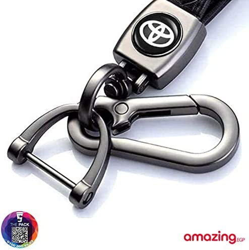 سلسلة مفاتيح مصنوعة من الجلد والمعدن مع شعار سيارة تويوتا، اكسسوارات سلسلة مفاتيح زينة مع شعار، هدية للنساء والرجال (لون اسود) (سيارة تويوتا)