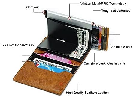 حامل كروت من الجلد والياف الكربون للرجال ، محفظة رفيعة بتصميم ذكي صغير - مناسبة كهدية