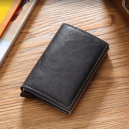 محفظة رفيعة بتصميم ذكي صغير مع حامل كروت من الجلد للرجال بحماية rfid  - اسود