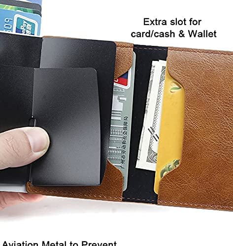 حامل كروت من الجلد والياف الكربون للرجال ، محفظة رفيعة بتصميم ذكي صغير - مناسبة كهدية