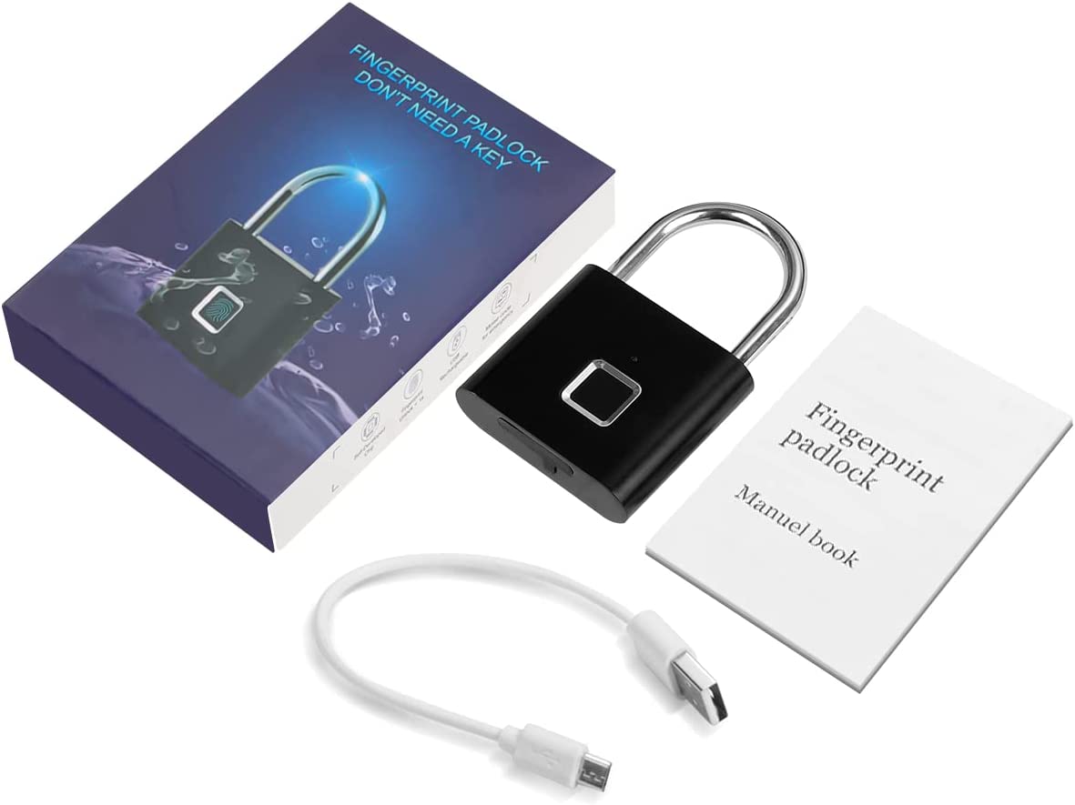 قفل بصمات الأصابع، من المعدن المقاوم للماء، خفيف للغاية بلمسة مع شحن يو اس بي يصلح لصالة الألعاب الرياضة، خزائن موظفي المدرسة وغيرها - أسود