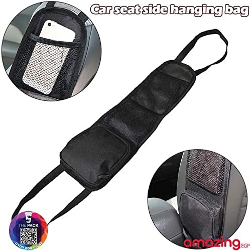 منظم جانبي لمقعد السيارة، حقيبة معلقة لتخزين مقعد السيارات، حامل المشروبات متعدد الجيب، حامل هاتف شبكي لمقعد السيارة للسيارات/الشاحنات (أسود)