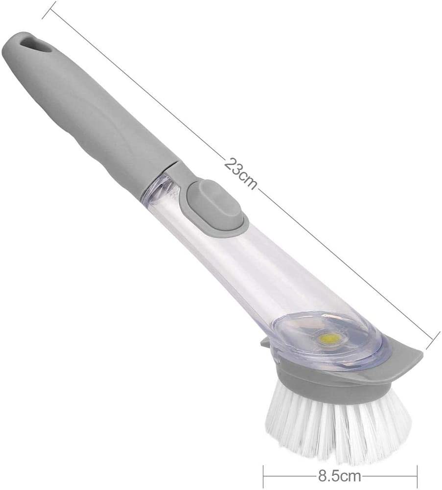 فرشاة حوض المطبخ مع موزع صابون بمقبض طويل لاطباق مع وعاء تنظيف