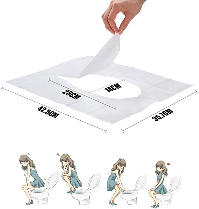 غطاء مقعد مرحاض للاستعمال مرة واحدة، مجموعة من 10 قطع في العبوة تتضمن ورق مرحاض للسفر والتخييم والحمام