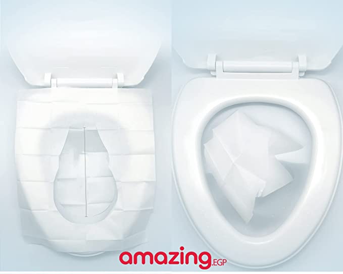 غطاء مقعد مرحاض للاستعمال مرة واحدة، مجموعة من 10 قطع في العبوة تتضمن ورق مرحاض للسفر والتخييم والحمام