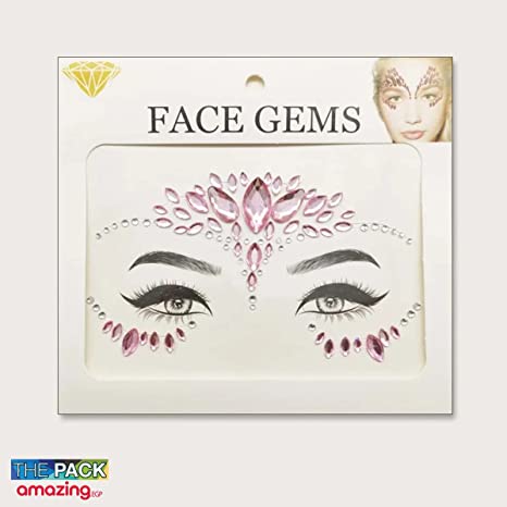 الوشم الكريستالي جواهر أحجار الراين ملصقات أحجار كريمة للجسم تاتو مؤقت عيون لتزيين الاظافروالوجه حفلات الهذيان ملصقات وجه انيقة للنساء (Pink)