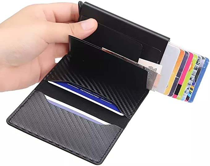 محفظة رفيعة من الياف الكربون بتصميم ذكي صغير مع حامل كروت للرجال بحماية rfid  - مناسبة كهدية