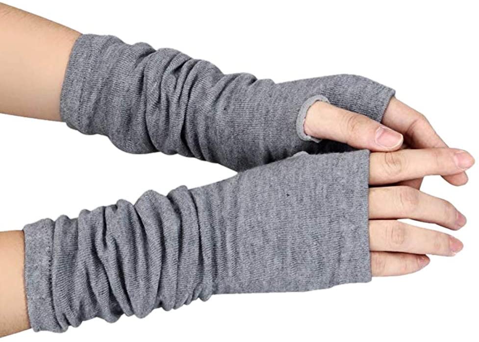 زوج من القفازات الشتوية طويلة بدون أصابع متماسكة قفازات لثقب الإبهام لتدفئة الذراع للنساء والفتيات
