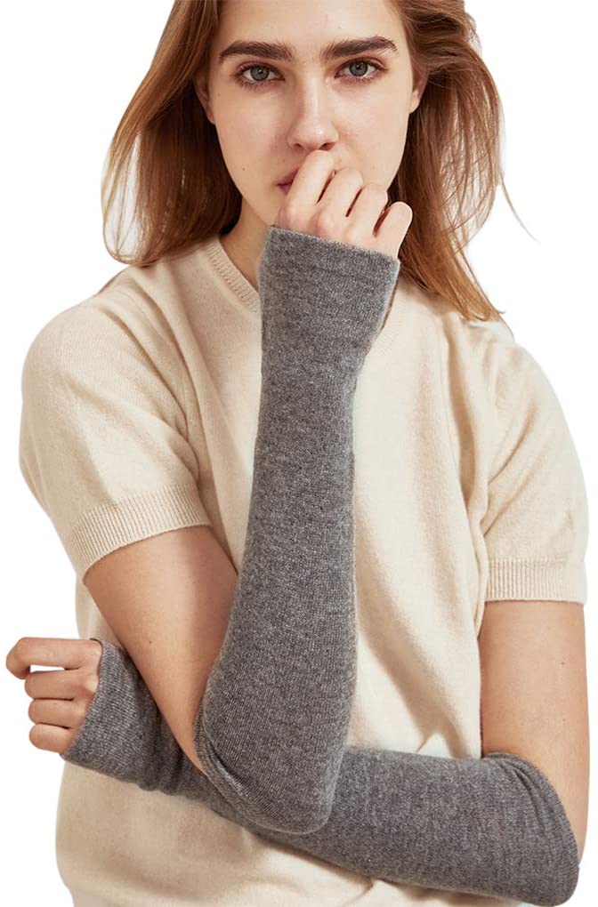 زوج من القفازات الشتوية طويلة بدون أصابع متماسكة قفازات لثقب الإبهام لتدفئة الذراع للنساء والفتيات