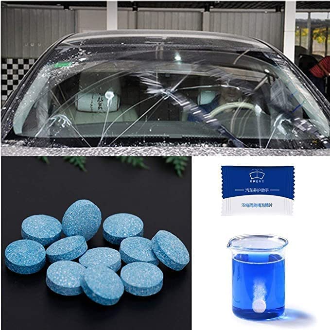 اقراص لتنظيف زجاج مقدمة السيارة، القرص الواحد يعادل 4 لتر من منظف السيارة التقليدي، اكسسوارات تلميع صلبة لتنظيف النوافذ بدقة (5 اقراص)