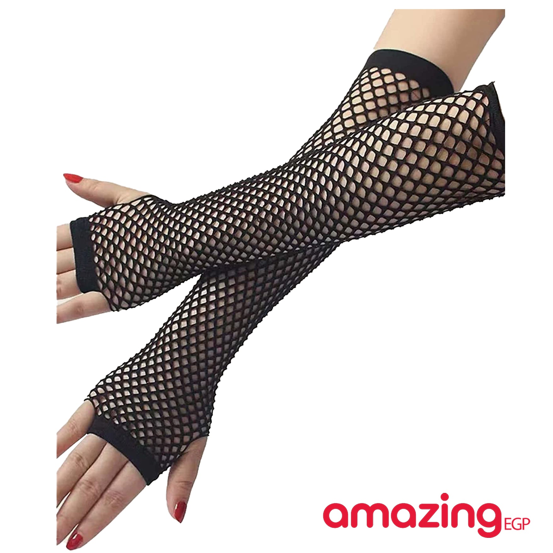 قفازات شبكية طويلة بدون أصابع | تصميم أنيق عصري | واقية من الشمس ومضادة للانزلاق | لون أسود