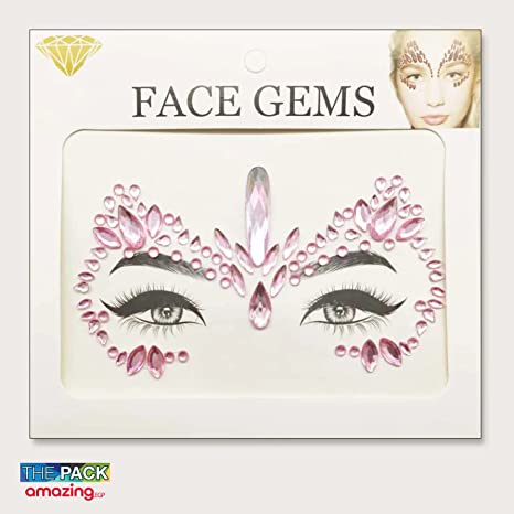 الوشم الكريستالي جواهر أحجار الراين ملصقات أحجار كريمة للجسم تاتو مؤقت عيون لتزيين الاظافروالوجه حفلات الهذيان ملصقات وجه انيقة للنساء (Pink-2)