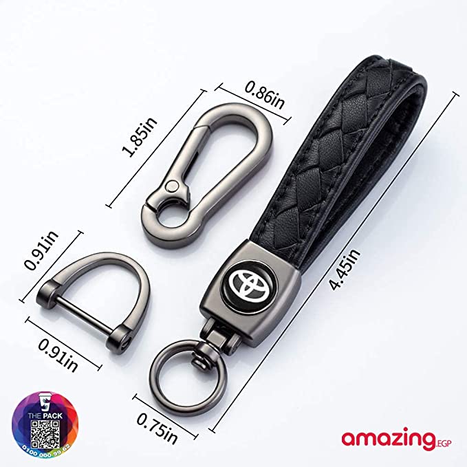 سلسلة مفاتيح مصنوعة من الجلد والمعدن مع شعار سيارة تويوتا، اكسسوارات سلسلة مفاتيح زينة مع شعار، هدية للنساء والرجال (لون اسود) (سيارة تويوتا)