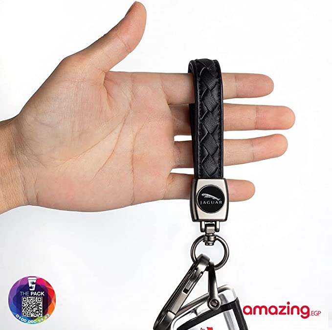 سلسلة مفاتيح معدنية مزينة بشعار سيارة من الجلد الاصلي لسيارة جاكوار للنساء والرجال (اسود) (جاكوار)