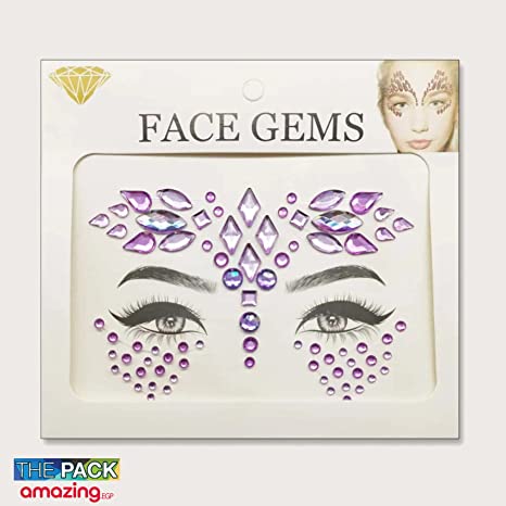 الوشم الكريستالي جواهر أحجار الراين ملصقات أحجار كريمة للجسم تاتو مؤقت عيون  لتزيين الاظافروالوجه حفلات الهذيان ملصقات وجه انيقة للنساء (الأرجواني)