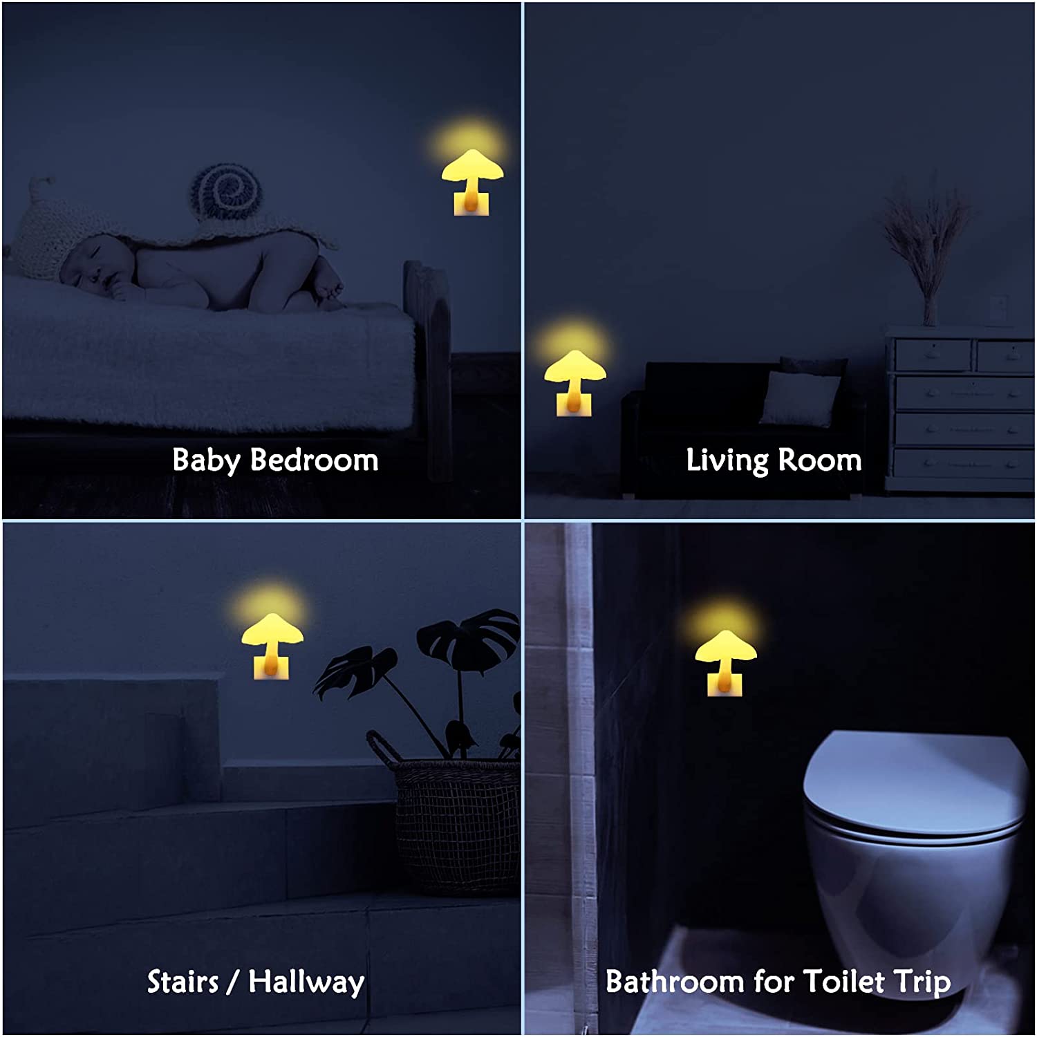 مصباح زينة ليلي لغرفة النوم بمستشعر للضوء | يعمل اوتومتك عند الظلام | واضاءة ليد موفرة وبتصميم على شكل زهرة الفطر - اصفر
