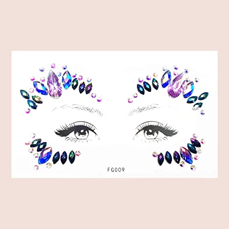 الوشم الكريستالي جواهر أحجار الراين ملصقات أحجار كريمة للجسم تاتو مؤقت عيون ، لتزيين الاظافروالوجه حفلات الهذيان ملصقات وجه انيقة للنساء (FG009)