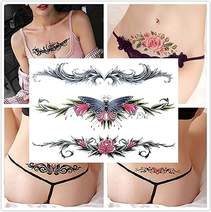ملصق تاتو مؤقت مضاد للماء فراشة زهرة الجناح تاتو فلاش تاتو مؤقت الصدر الخلفي للنساء والفتيات (TH592)