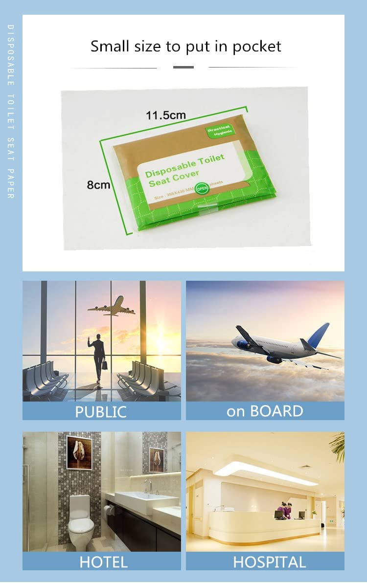 غطاء مقعد مرحاض للاستعمال مرة واحدة، مجموعة من 10 قطع في العبوة تتضمن ورق مرحاض للسفر والتخييم والحمام