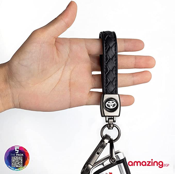 سلسلة مفاتيح مصنوعة من الجلد والمعدن مع شعار سيارة تويوتا، اكسسوارات سلسلة مفاتيح زينة مع شعار، هدية للنساء والرجال (لون اسود) (سيارة تويوتا)