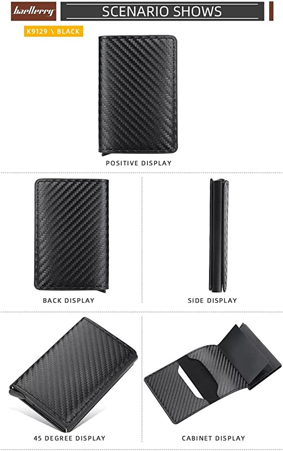 محفظة رفيعة من الياف الكربون بتصميم ذكي صغير مع حامل كروت للرجال بحماية rfid  - مناسبة كهدية