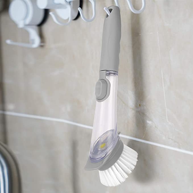 فرشاة حوض المطبخ مع موزع صابون بمقبض طويل لاطباق مع وعاء تنظيف