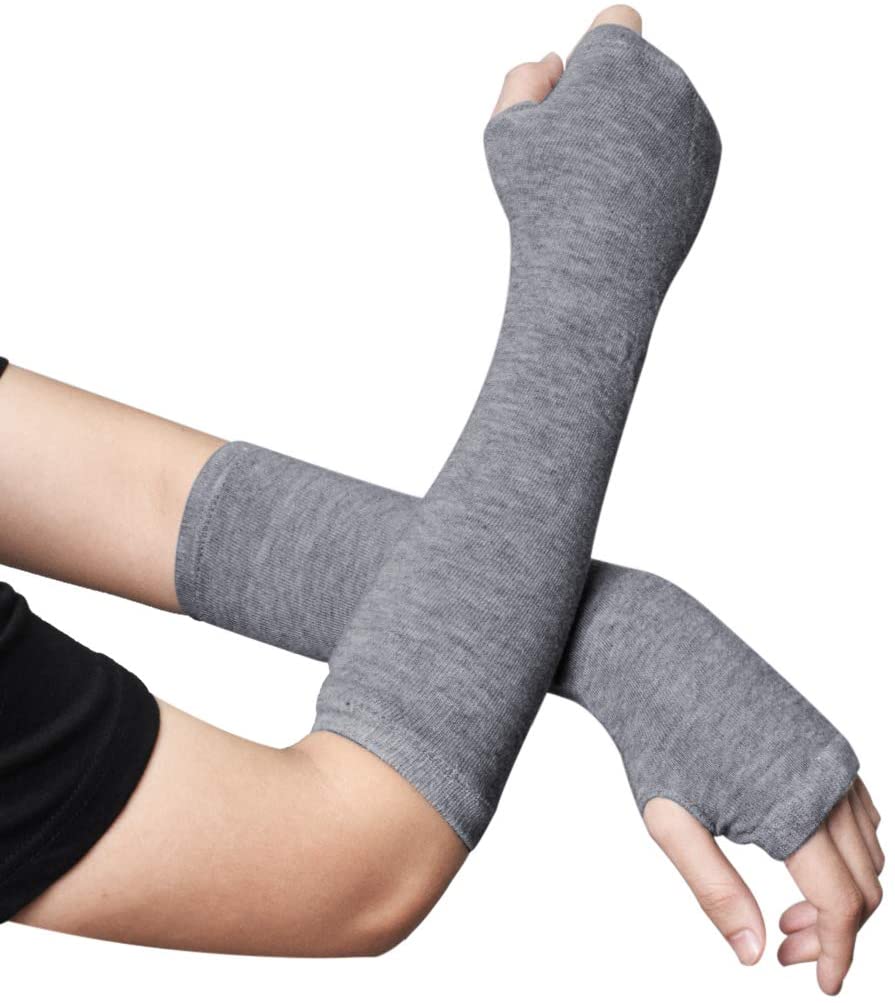 زوج من القفازات الشتوية طويلة بدون أصابع متماسكة قفازات لثقب الإبهام لتدفئة الذراع للنساء والفتيات