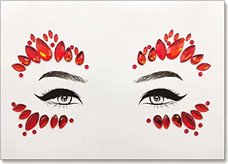 الوشم الكريستالي جواهر أحجار الراين ملصقات أحجار كريمة للجسم تاتو مؤقت عيون لتزيين الاظافروالوجه حفلات الهذيان ملصقات وجه انيقة للنساء (أحمر كرزي)