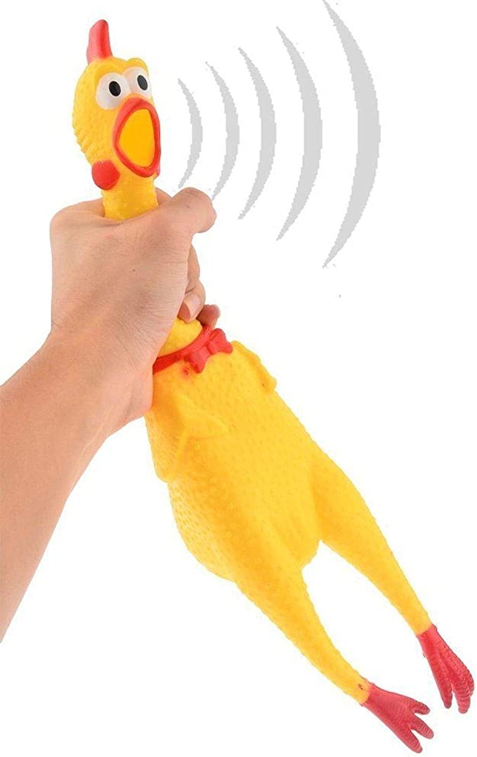 دمية مطاطية كبيرة مضحكة لدجاجة صفراء تصيح - لعبة استرخاء مضحكة صالحة للعض لدجاجة تزقزق تصلح للاطفال والحيوانات الاليفة والكلاب