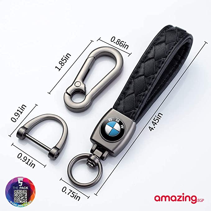 سلسلة مفاتيح معدنية مزينة بشعار سيارة من الجلد الاصلي لسيارة بي ام دبليو بنز للنساء والرجال (اسود)