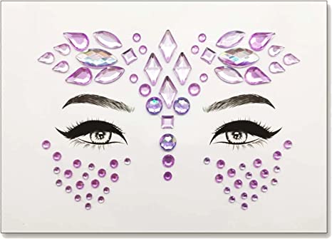 الوشم الكريستالي جواهر أحجار الراين ملصقات أحجار كريمة للجسم تاتو مؤقت عيون  لتزيين الاظافروالوجه حفلات الهذيان ملصقات وجه انيقة للنساء (الأرجواني)