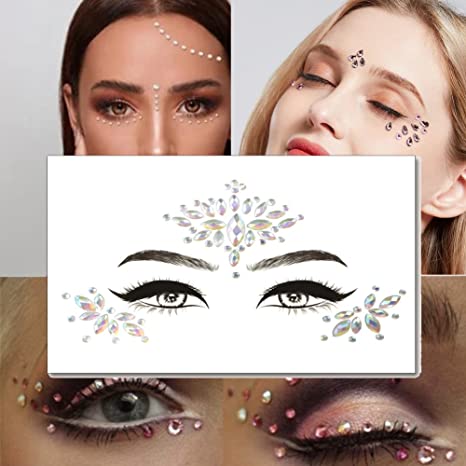 الوشم الكريستالي جواهر أحجار الراين ملصقات أحجار كريمة للجسم تاتو مؤقت عيون ، لتزيين الاظافروالوجه حفلات الهذيان ملصقات وجه انيقة للنساء (B)