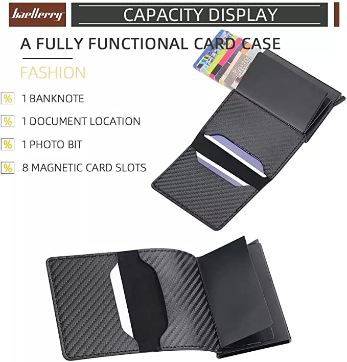 محفظة رفيعة من الياف الكربون بتصميم ذكي صغير مع حامل كروت للرجال بحماية rfid  - مناسبة كهدية