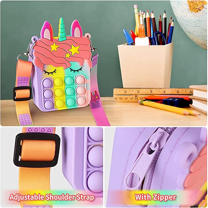 شنطة كتف بتصميم منبثق للنساء والبنات، شنط كبيرة بنمط محفظة بتصميم منبثق، شنطة انيقة مصنوعة من السيليكون، بتصميم فقاعات حسية، بطابع كرتوني