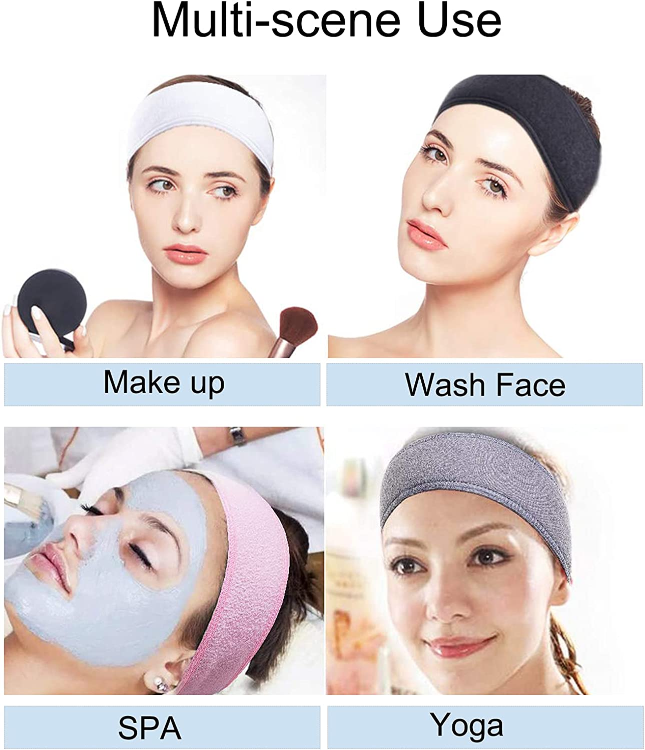 عصابة رأس للوجه من بينك سبا مصنوعة من ويلاين للرأس قابلة للتعديل مع شريط سحري - 3 قطع