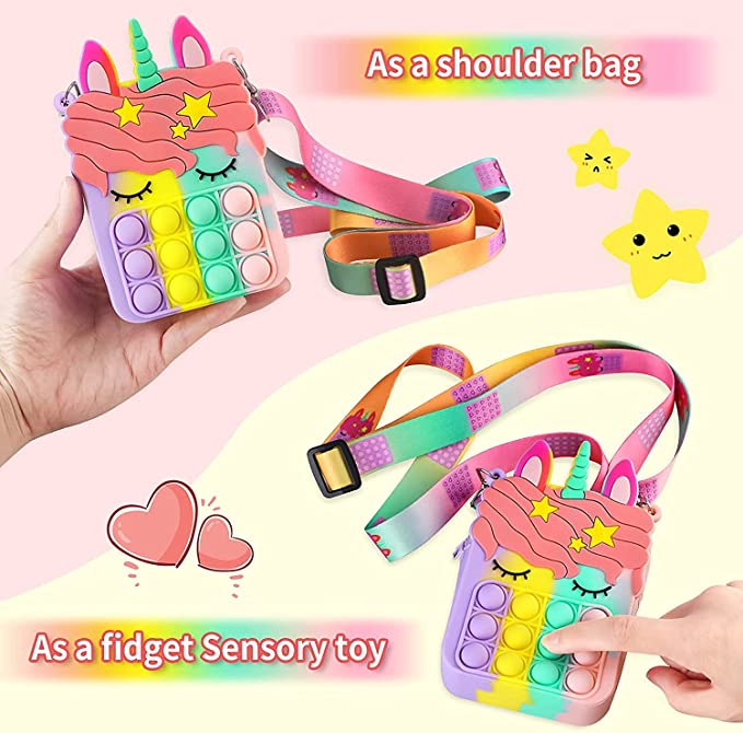 شنطة كتف بتصميم منبثق للنساء والبنات، شنط كبيرة بنمط محفظة بتصميم منبثق، شنطة انيقة مصنوعة من السيليكون، بتصميم فقاعات حسية، بطابع كرتوني