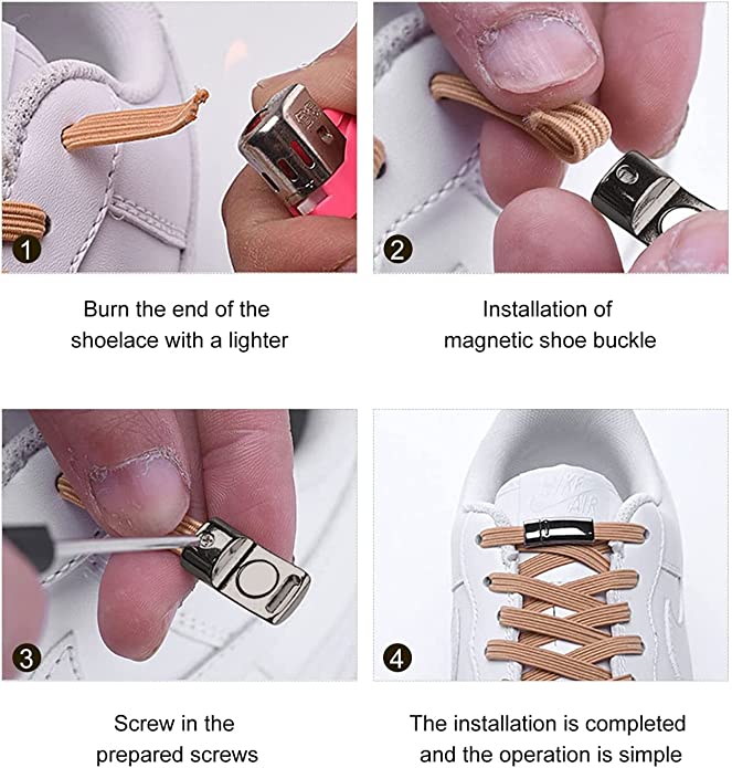 اربطة حذاء معدنية بقفل مغناطيسي مرن بدون ربط، اربطة مسطحة (زوج واحد)