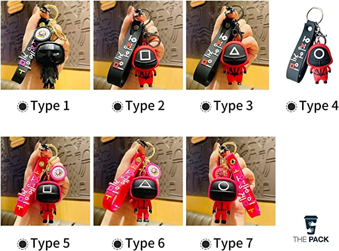 ميدالية مفاتيح شخصيات مجسمة للعبة اسكويد اكسسوارات دلايات سلسلة مفاتيح، سلسلة مفاتيح دائرية تنكرية، هدايا العاب سلسلة المفاتيح (النوع-3)