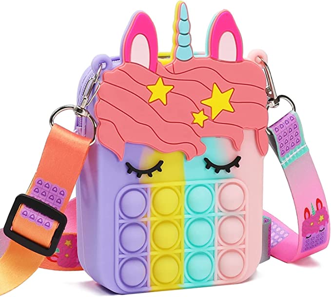 شنطة كتف بتصميم منبثق للنساء والبنات، شنط كبيرة بنمط محفظة بتصميم منبثق، شنطة انيقة مصنوعة من السيليكون، بتصميم فقاعات حسية، بطابع كرتوني