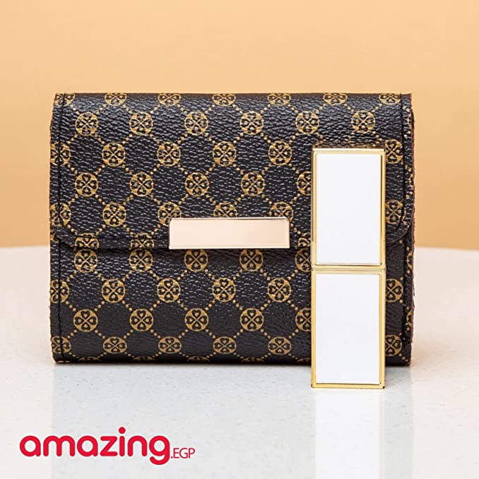 محفظة صغيره مرقع معدني بجرافيك زهر محافظ نسائية أنيقة (بني)