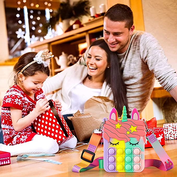 شنطة كتف بتصميم منبثق للنساء والبنات، شنط كبيرة بنمط محفظة بتصميم منبثق، شنطة انيقة مصنوعة من السيليكون، بتصميم فقاعات حسية، بطابع كرتوني