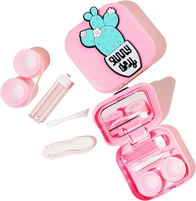 حقيبة العدسات اللاصقة المحمولة مرآة السفر زجاجة ملقاط حاويات حامل زهري العناية بالعدسات اللاصقة