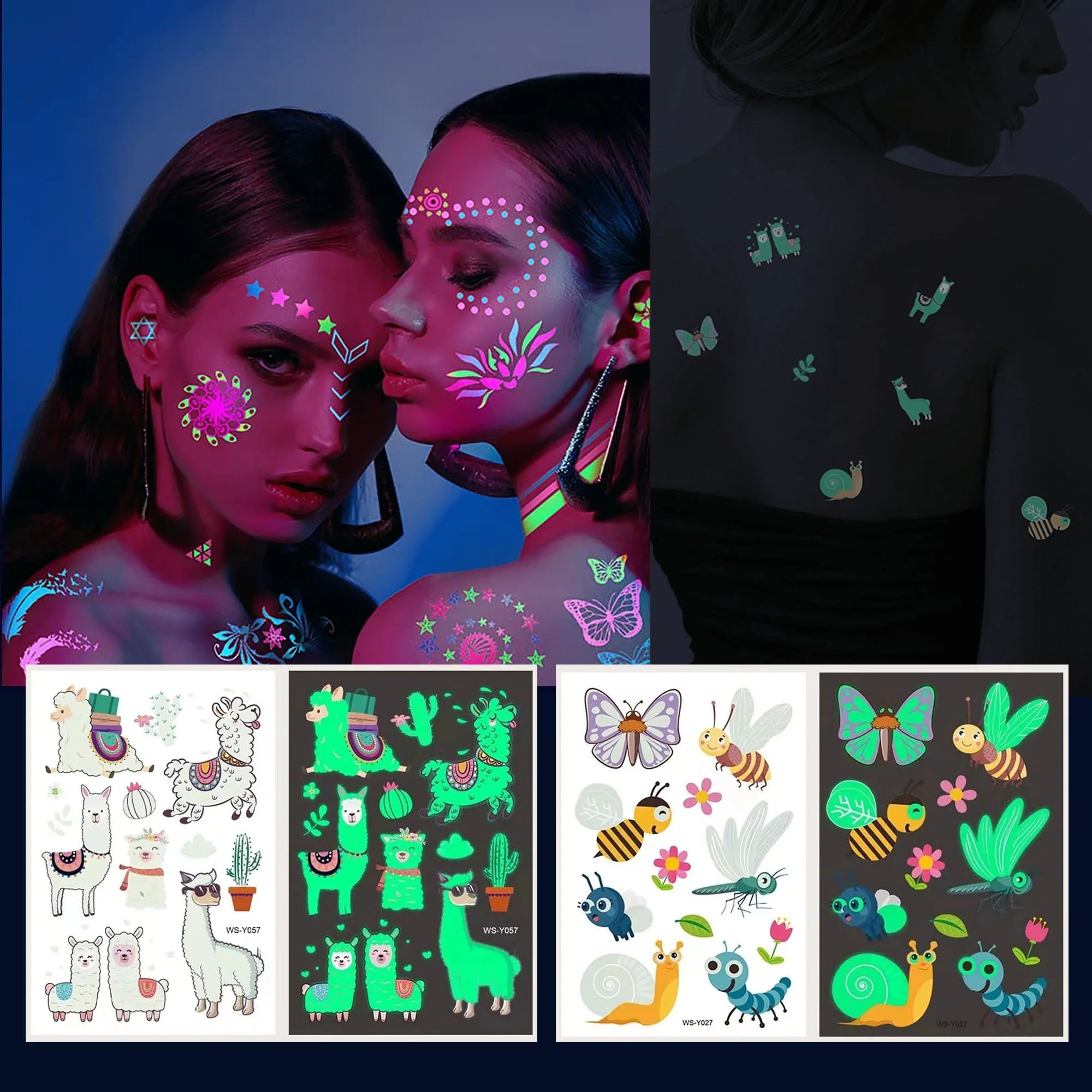 تتوهج في الظلام تاتو نيون مؤقت الاحتفالات الصاخبة تاتو مزيف بالاشعة فوق البنفسجية يضئ فى الظلام لمستلزمات الحفلات للنساء والاطفال نمط النحل | تاتوة مضيئ تاتوه تاتوه_للجسم ملصق وشم وشم وشم مضيئ | amazingEGP