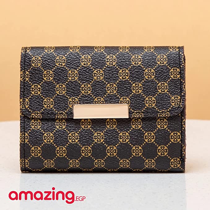 محفظة صغيره مرقع معدني بجرافيك زهر محافظ نسائية أنيقة (بني)