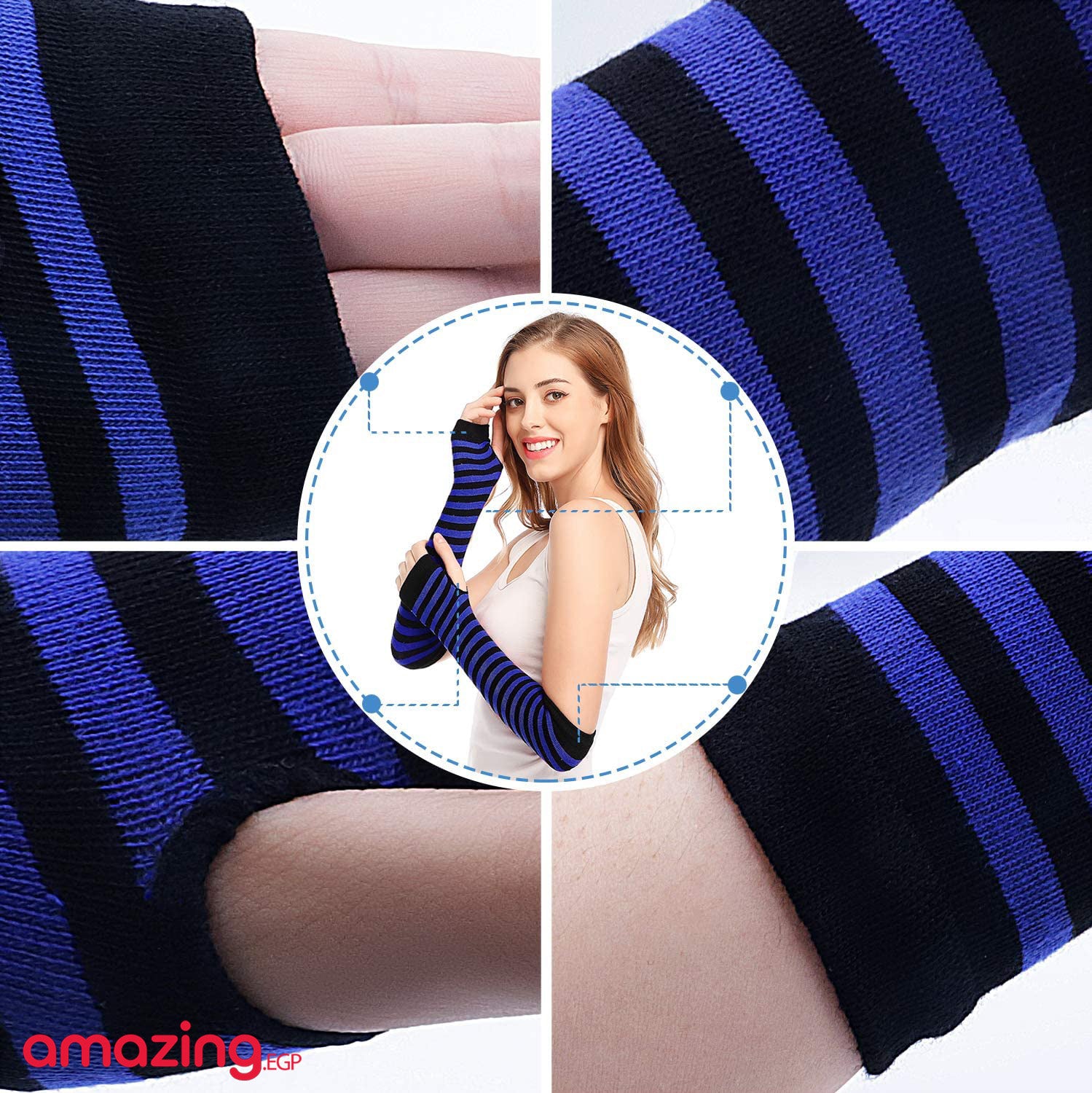 زوج من القفازات الشتوية طويلة بدون أصابع متماسكة قفازات لثقب الإبهام لتدفئة الذراع للنساء والفتيات