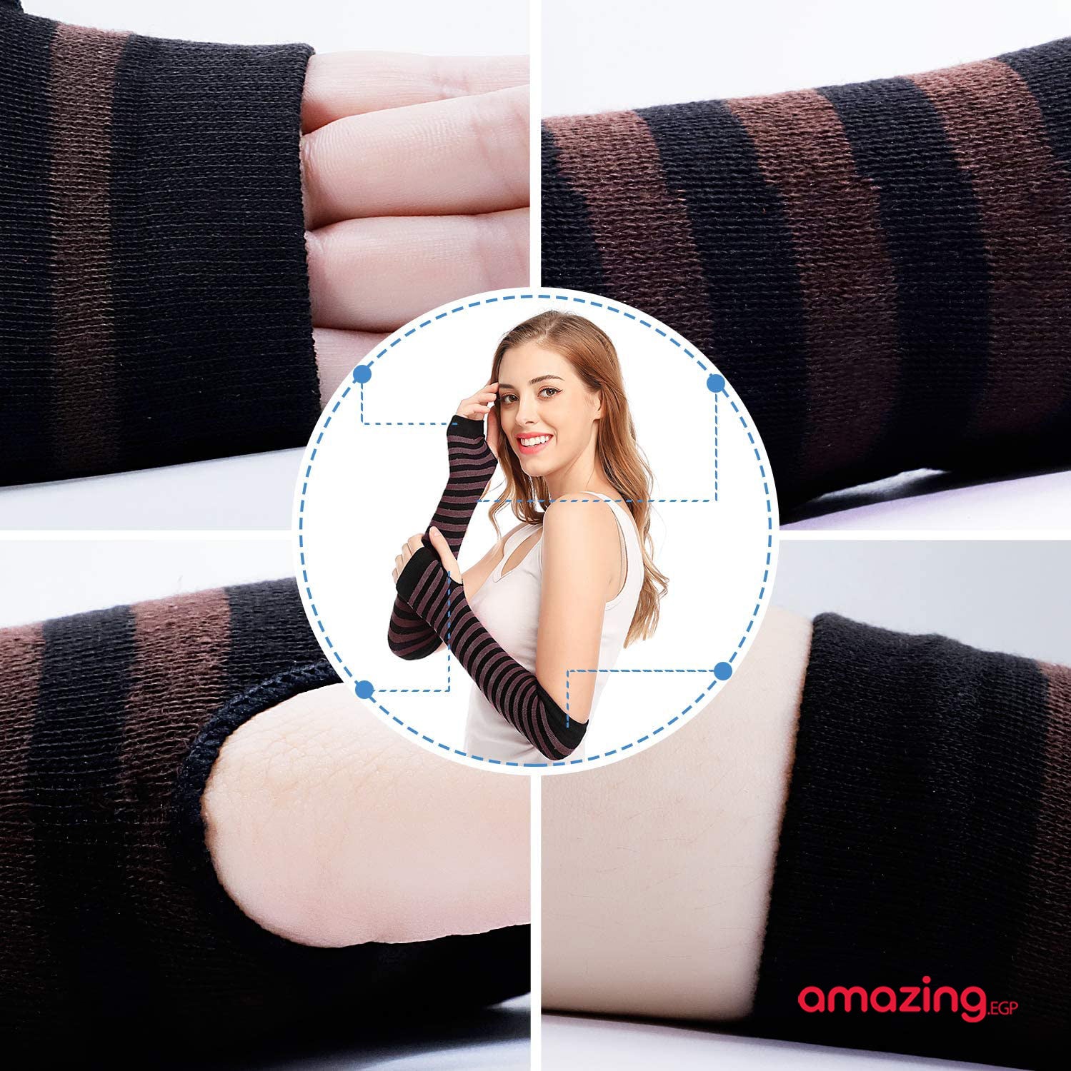 زوج من القفازات الشتوية طويلة بدون أصابع متماسكة قفازات لثقب الإبهام لتدفئة الذراع للنساء والفتيات